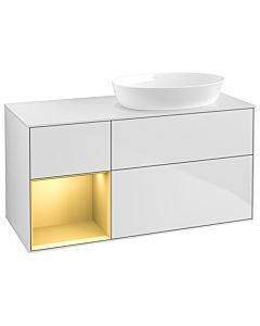 Villeroy und Boch Finion Waschtischunterschrank GA41HFMT 120cm, Abdeckplatte white matt, Emotion, Regale Gold matt lacquer, White matt lacquer