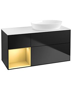 Villeroy und Boch Finion Waschtischunterschrank GA41HFPD 120cm, Abdeckplatte white matt, Emotion, Regale Gold matt lacquer, Black matt lacquer