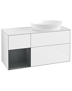 Villeroy und Boch Finion Waschtischunterschrank GA41HGGF 120cm, Abdeckplatte white matt, Emotion, Regale Midnight matt lacquer, Glossy white lacquer