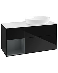 Villeroy und Boch Finion Villeroy und Boch GA41HGPH 120cm, plaque de recouvrement blanc mat, Emotion, étagères laqué mat Midnight, Glossy Black Lacquer