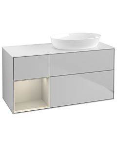 Villeroy und Boch Finion Villeroy und Boch GA41HHGJ 120cm, plaque de recouvrement blanc mat, Emotion, étagères sable laqué mat, gris clair mat