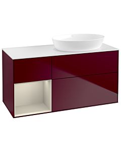 Villeroy und Boch Finion Villeroy und Boch GA41HHHB 120cm, plaque de recouvrement blanc mat, Emotion, étagères sable laqué mat, Peony Matt