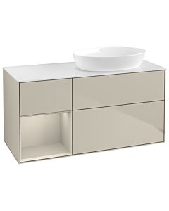 Villeroy und Boch Finion GA41HHHH 120cm, plaque de recouvrement blanc mat, Emotion, étagères sable laqué mat, Sand Matt Lacquer