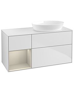 Villeroy und Boch Finion Waschtischunterschrank GA41HHMT 120cm, Abdeckplatte white matt, Emotion, Regale sand matt lacquer, White matt lacquer
