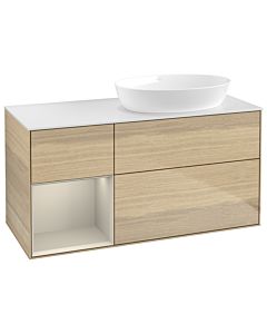 Villeroy und Boch Finion Waschtischunterschrank GA41HHPC 120cm, Abdeckplatte white matt, Emotion, Regale sand matt lacquer, Oak Veneer