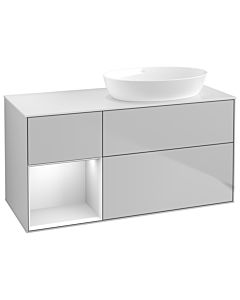Villeroy und Boch Finion Villeroy und Boch GA41MTGJ 120cm, plaque de recouvrement blanc mat, Emotion, étagères laqué blanc mat, gris clair mat