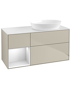 Villeroy und Boch Finion Villeroy und Boch GA41MTHH 120cm, plaque de recouvrement blanc mat, Emotion, étagères laqué blanc mat, Sand Matt Lacquer