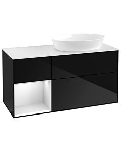 Villeroy und Boch Finion Waschtischunterschrank GA41MTPH 120cm, Abdeckplatte white matt, Emotion, Regale White matt lacquer, Glossy Black Lacquer