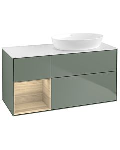 Villeroy und Boch Finion Villeroy und Boch GA41PCGM 120cm, plaque de recouvrement blanc mat, emotion, étagères Oak Veneer , Olive Matt Lacquer