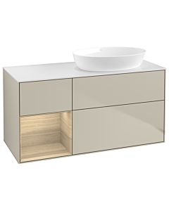 Villeroy und Boch Finion Waschtischunterschrank GA41PCHH 120cm, Abdeckplatte white matt, Emotion, Regale Oak Veneer, Sand Matt Lacquer
