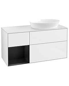 Villeroy und Boch Finion Waschtischunterschrank GA41PDGF 120cm, Abdeckplatte white matt, Emotion, Regale Black matt lacquer, Glossy white lacquer