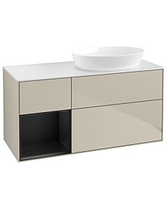 Villeroy und Boch Finion Waschtischunterschrank GA41PDHH 120cm, Abdeckplatte white matt, Emotion, Regale Black matt lacquer, Sand Matt Lacquer