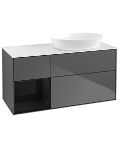 Villeroy und Boch Finion Waschtischunterschrank GA41PHGK 120cm, Abdeckplatte white matt, Emotion, Regale Glossy black lacquer, Anthracite matt