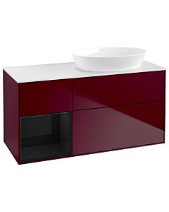 Villeroy und Boch Finion Villeroy und Boch GA41PHHB 120cm, plaque de recouvrement blanc mat, Emotion, étagères Laque noire brillante, Peony Matt