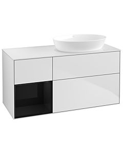 Villeroy und Boch Finion Waschtischunterschrank GA41PHMT 120cm, Abdeckplatte white matt, Emotion, Regale Glossy black lacquer, White matt lacquer