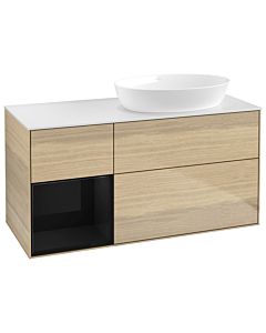 Villeroy und Boch Finion Waschtischunterschrank GA41PHPC 120cm, Abdeckplatte white matt, Emotion, Regale Glossy black lacquer, Oak Veneer