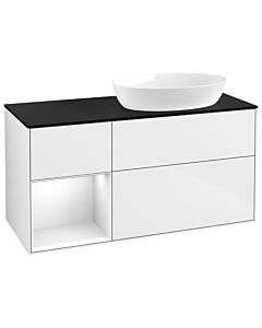 Villeroy und Boch Finion Villeroy und Boch Finion GA42GFGF 120cm, cover plate black matt, Emotion, shelves Glossy white lacquer, Glossy white lacquer