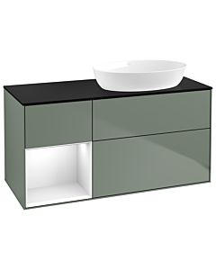 Villeroy und Boch Finion Villeroy und Boch GA42GFGM 120cm, plaque de recouvrement noir mat, Emotion, étagères Laque blanche brillante, Olive Matt Lacquer