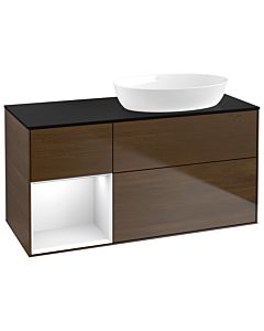 Villeroy und Boch Finion Villeroy und Boch Finion GA42GFGN 120cm, cover plate black matt, Emotion, shelves Glossy white lacquer, walnut veneer