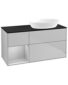 Villeroy und Boch Finion Waschtischunterschrank GA42GJGJ 120cm, Abdeckplatte black matt, Emotion, Regale Light grey matt lacquer, Light grey matt