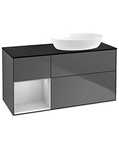 Villeroy und Boch Finion Waschtischunterschrank GA42GJGK 120cm, Abdeckplatte black matt, Emotion, Regale Light grey matt lacquer, Anthracite matt