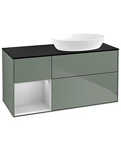 Villeroy und Boch Finion GA42GJGM 120cm, plaque de recouvrement noir mat, Emotion, étagères Laque gris clair mat, Olive Matt Lacquer