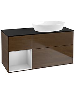 Villeroy und Boch Finion Villeroy und Boch Finion GA42GJGN 120cm, cover plate black matt, Emotion, shelves light gray matt lacquer, walnut veneer