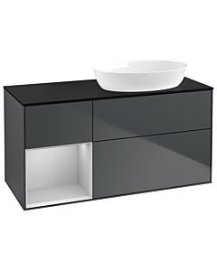 Villeroy und Boch Finion Waschtischunterschrank GA42GJHG 120cm, Abdeckplatte black matt, Emotion, Regale Light grey matt lacquer, Midnight Blue Matt Lacquer