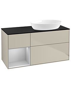 Villeroy und Boch Finion Waschtischunterschrank GA42GJHH 120cm, Abdeckplatte black matt, Emotion, Regale Light grey matt lacquer, Sand Matt Lacquer