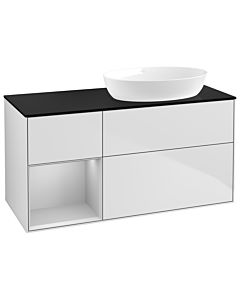 Villeroy und Boch Finion Waschtischunterschrank GA42GJMT 120cm, Abdeckplatte black matt, Emotion, Regale Light grey matt lacquer, White matt lacquer