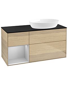 Villeroy und Boch Finion Waschtischunterschrank GA42GJPC 120cm, Abdeckplatte black matt, Emotion, Regale Light grey matt lacquer, Oak Veneer