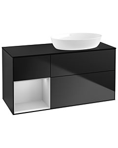 Villeroy und Boch Finion Waschtischunterschrank GA42GJPD 120cm, Abdeckplatte black matt, Emotion, Regale Light grey matt lacquer, Black matt lacquer