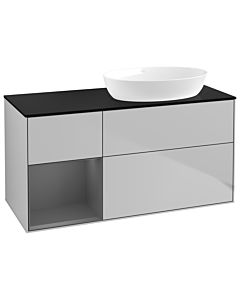 Villeroy und Boch Finion Waschtischunterschrank GA42GKGJ 120cm, Abdeckplatte black matt, Emotion, Regale Anthracite matt lacquer, Light grey matt
