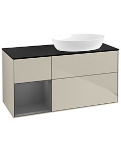 Villeroy und Boch Finion GA42GKHH 120cm, plaque de recouvrement noir mat, Emotion, étagères laqué anthracite mat, Sand Matt Lacquer