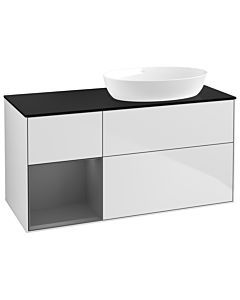 Villeroy und Boch Finion Villeroy und Boch GA42GKMT 120cm, plaque de recouvrement noir mat, Emotion, étagères laqué anthracite mat, laqué blanc mat