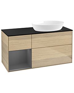 Villeroy und Boch Finion GA42GKPC 120cm, plaque de recouvrement noire mate, Emotion, étagères Oak Veneer anthracite mat, Oak Veneer