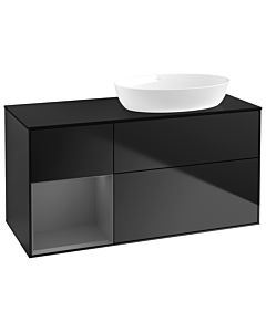 Villeroy und Boch Finion Villeroy und Boch GA42GKPD 120cm, plaque de recouvrement noir mat, Emotion, étagères laqué anthracite mat, laqué noir mat