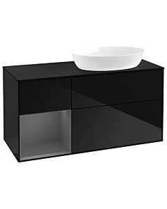 Villeroy und Boch Finion GA42GKPH 120cm, plaque de recouvrement noir mat, Emotion, étagères laqué anthracite mat, Glossy Black Lacquer