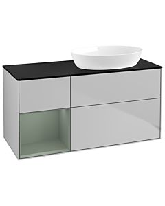 Villeroy und Boch Finion Waschtischunterschrank GA42GMGJ 120cm, Abdeckplatte black matt, Emotion, Regale Olive matt lacquer, Light grey matt