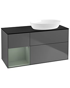 Villeroy und Boch Finion Waschtischunterschrank GA42GMGK 120cm, Abdeckplatte black matt, Emotion, Regale Olive matt lacquer, Anthracite matt