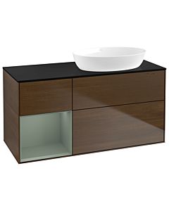Villeroy und Boch Finion Villeroy und Boch Finion GA42GMGN 120cm, cover plate black matt, Emotion, shelves olive matt lacquer, walnut veneer