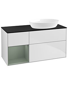 Villeroy und Boch Finion Villeroy und Boch GA42GMMT 120cm, plaque de recouvrement noir mat, Emotion, étagères laqué olive mat, laqué blanc mat