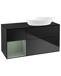 Villeroy und Boch Finion Villeroy und Boch GA42GMPD 120cm, plaque de recouvrement noir mat, Emotion, étagères laqué olive mat, laqué noir mat