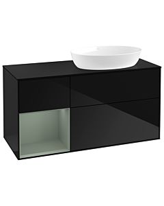 Villeroy und Boch Finion Waschtischunterschrank GA42GMPH 120cm, Abdeckplatte black matt, Emotion, Regale Olive matt lacquer, Glossy Black Lacquer