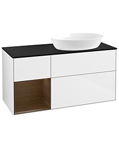 Villeroy und Boch Finion Waschtischunterschrank GA42GNGF 120cm, Abdeckplatte black matt, Emotion, Regale Walnut Veneer, Glossy white lacquer