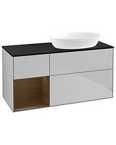 Villeroy und Boch Finion Waschtischunterschrank GA42GNGJ 120cm, Abdeckplatte black matt, Emotion, Regale Walnut Veneer, Light grey matt