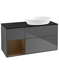 Villeroy und Boch Finion GA42GNGK 120cm, plaque de recouvrement noire mate, Emotion, étagères Walnut Veneer , anthracite mat