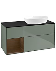 Villeroy und Boch Finion Waschtischunterschrank GA42GNGM 120cm, Abdeckplatte black matt, Emotion, Regale Walnut Veneer, Olive Matt Lacquer