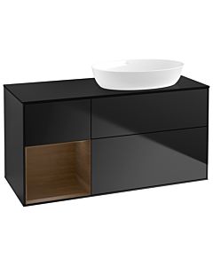 Villeroy und Boch Finion GA42GNPD 120cm, plaque de recouvrement noir mat, Emotion, étagères Walnut Veneer , laqué noir mat