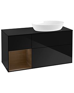 Villeroy und Boch Finion Villeroy und Boch GA42GNPH 120cm, plaque de recouvrement noir mat, emotion, étagères Walnut Veneer , Glossy Black Lacquer
